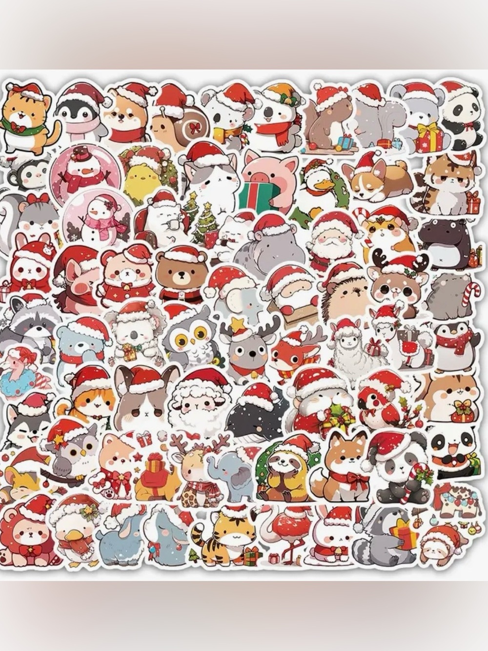 103 Cute Christmas Cartoon Animals Stickers wearing Santa Suit Hat Scarfs Coat